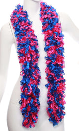 PINK AND BLUE mixed Featherless Boa displayed on a mannequin, showcasing its vibrant colors and soft texture.