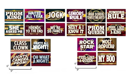 10 piece double-sided prom props set featuring fun designs, ideal for high school events, made of durable PVC.