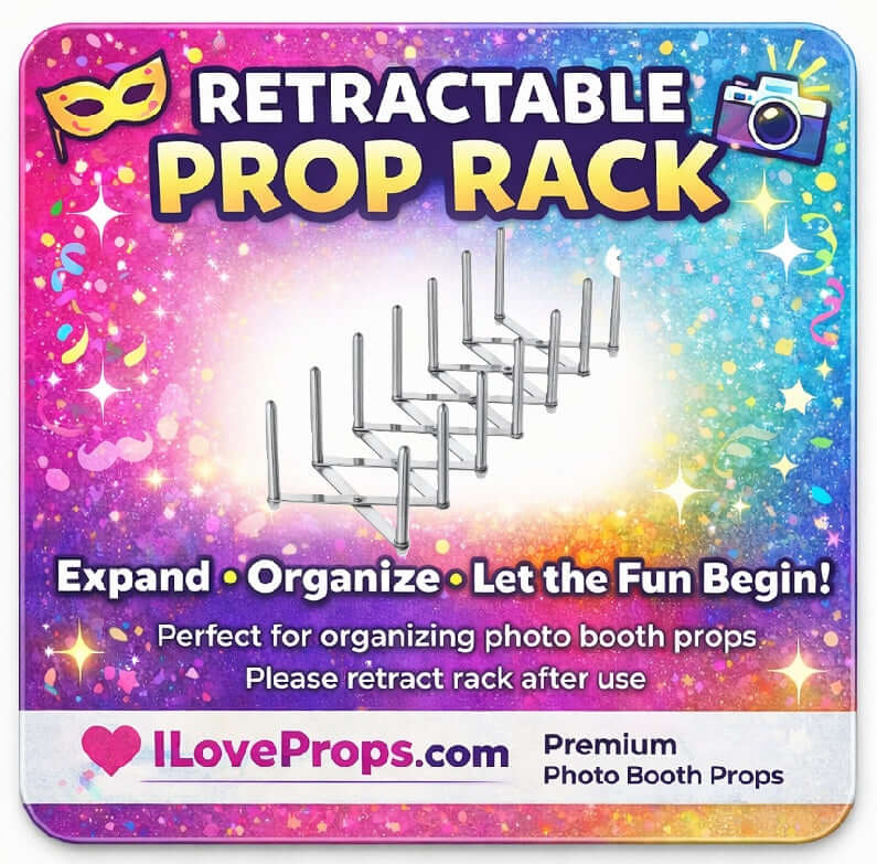 Retractable Prop Stand for easy organization and display of photo booth props at any event.