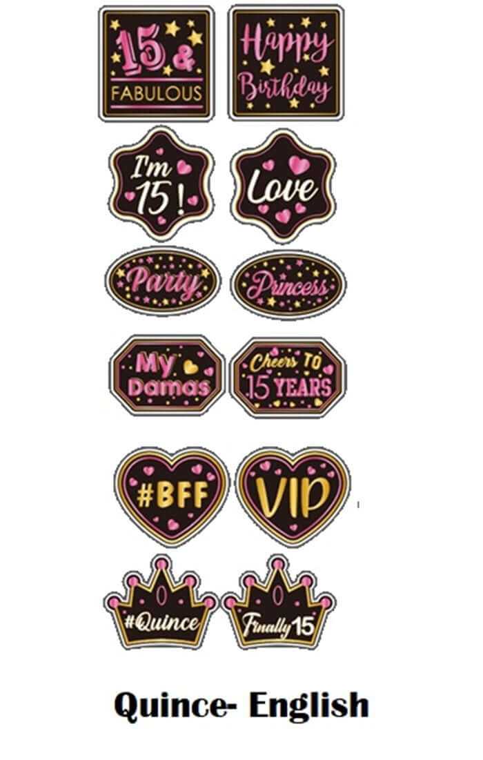 Sweet 15 Quincenera English Photo Booth Props Set For Milestone Celebration Beautiful Props For Photos And Videos