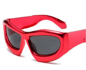 Metallic Red Disco Glasses - bold and playful costume sunglasses for fun parties and photo booths.