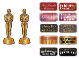 Hold My Oscar photo booth prop set featuring 6 stunning signs and 2 golden Oscar statues for fun party moments.
