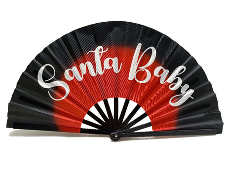 Folding Santa Baby fan, 13 inches tall, colorful prop for festive events, adds fun to any celebration.