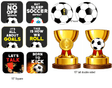Soccer Prop Set for Parties and Photo Booths Includes Three PVC Props Each 10 Inch Square with fun soccer-themed designs.