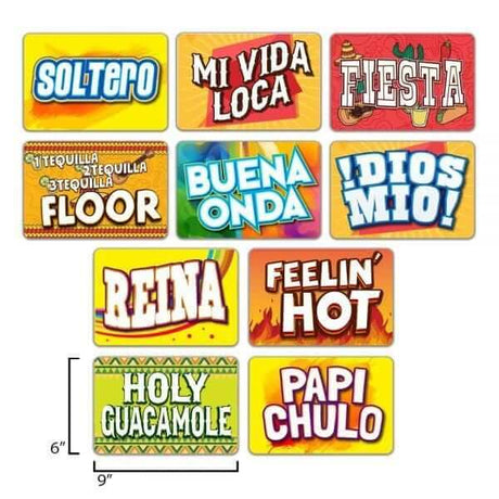 Set of 10 double-sided Spanish photo booth sign props featuring colorful designs and phrases for festive celebrations.