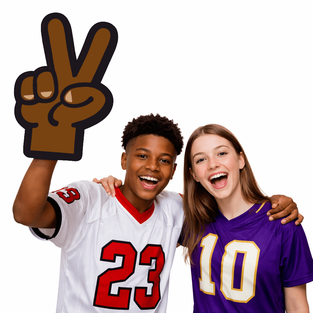 V For Victory Oversized Hand Photo Booth Prop With Pop Socket Dark Skin 14 Inch Tall For Graduation And Sports Events