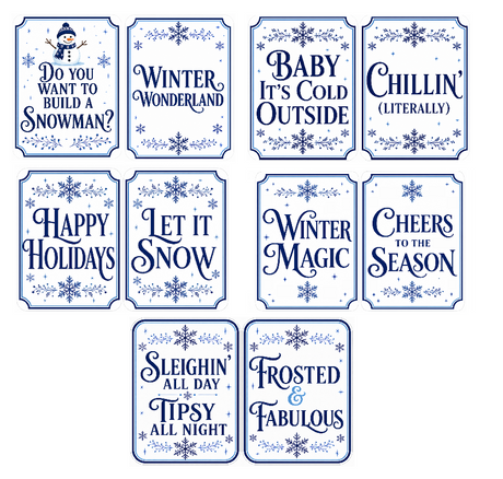 Holiday Corporate - Photo Booth Sign Props . Set of5  - Double Sided with winter-themed sayings for festive photo sessions.